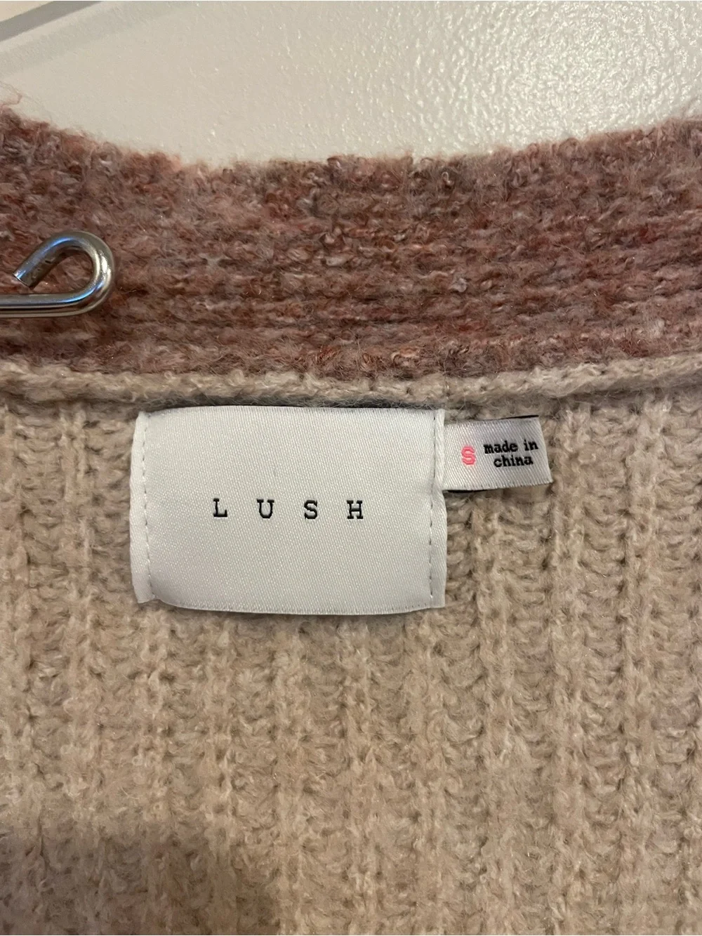 Lush Colorblock Button-Front Cardigan - Beige, Pink & Green - Picture 2 of 3